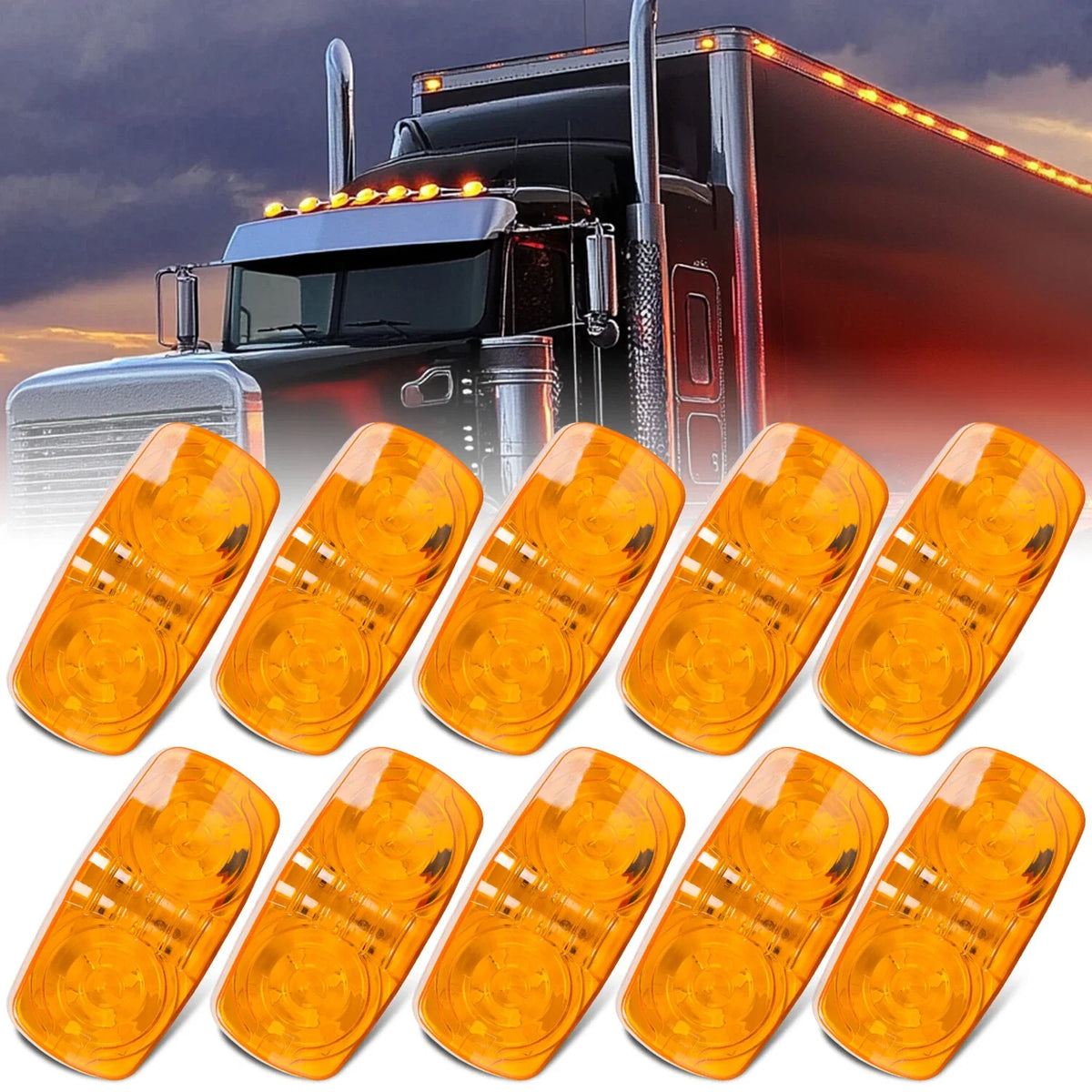 10 Diode Amber LED Marker Lights for Trailers - Double Bullseye Design