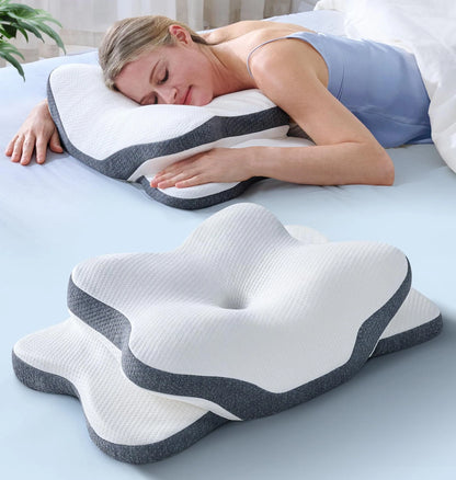 5X Cervical Neck Pillow for Support, Ergonomic Queen, White
