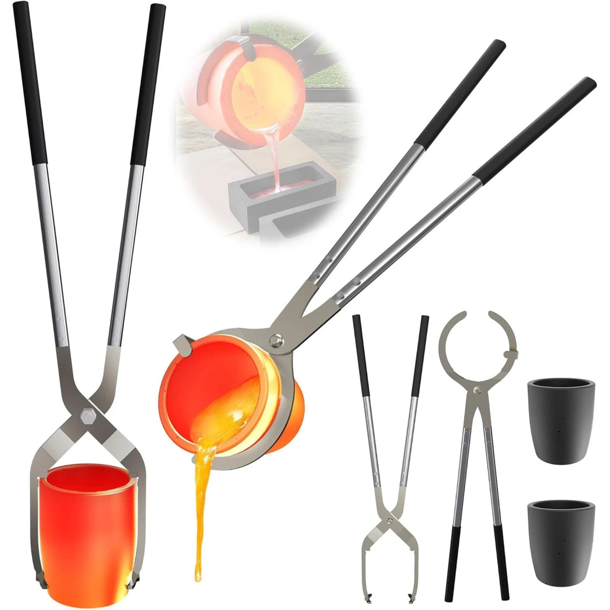 6 Crucible Tongs Set for Lifting and Pouring