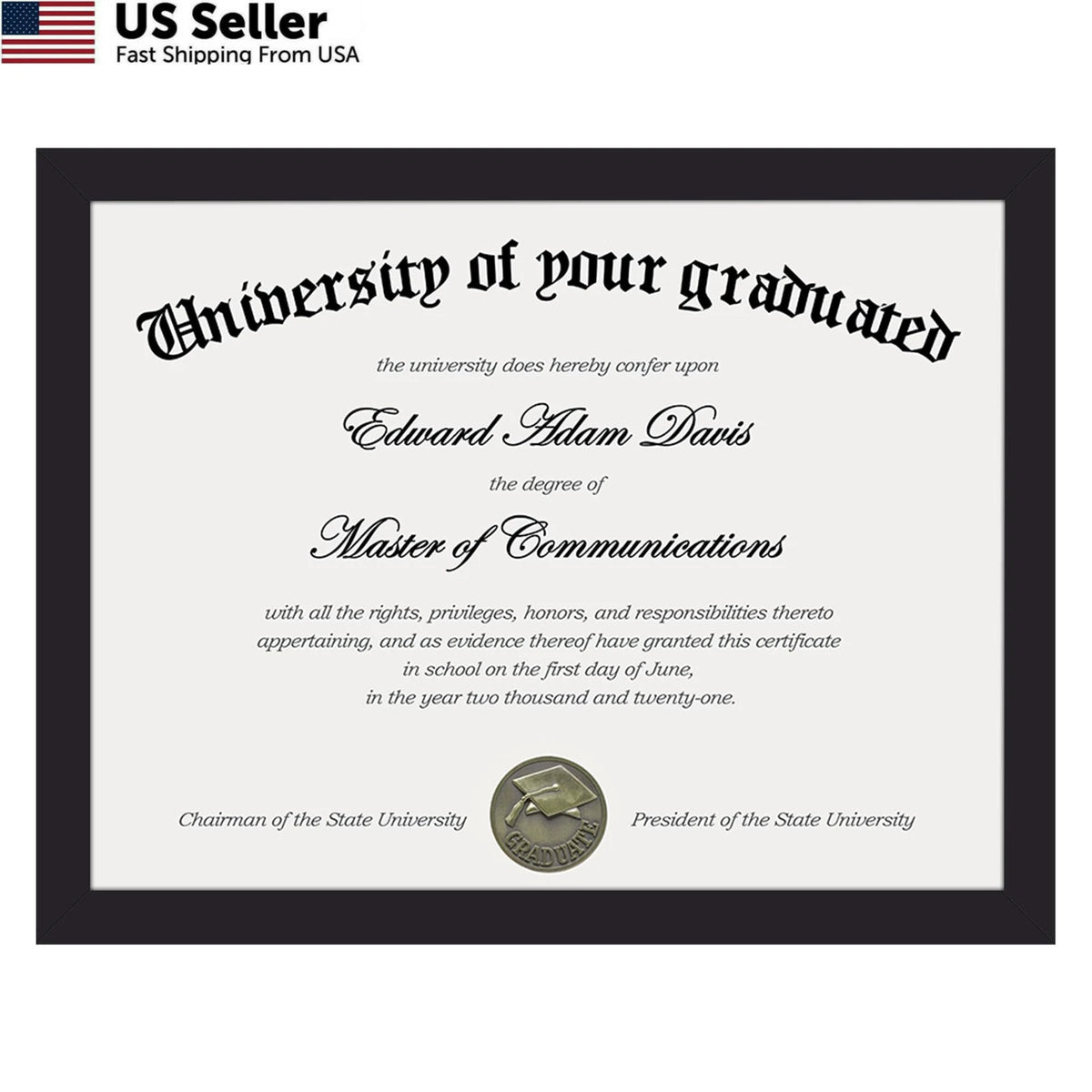 Certificate Frame for 8.5x11 Black Clear Plexiglass