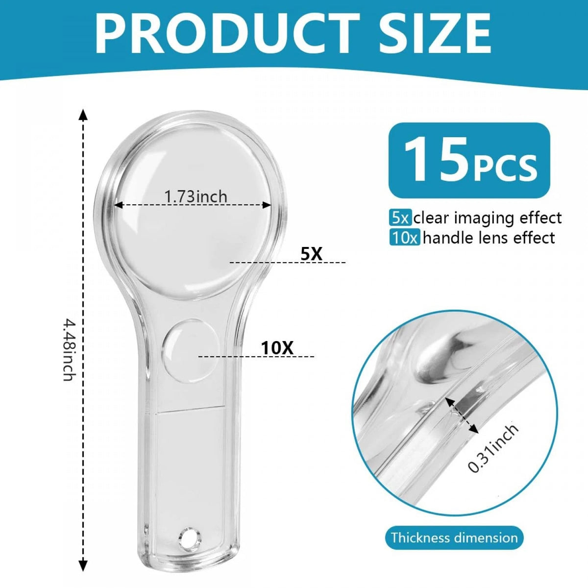 15 PCS Mini Magnifying Glass for Kids 5X 10X