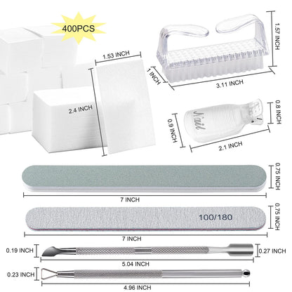 10 Clips Gel Polish Remover Tools Kit with 400 Lint-Free Wipes and Files