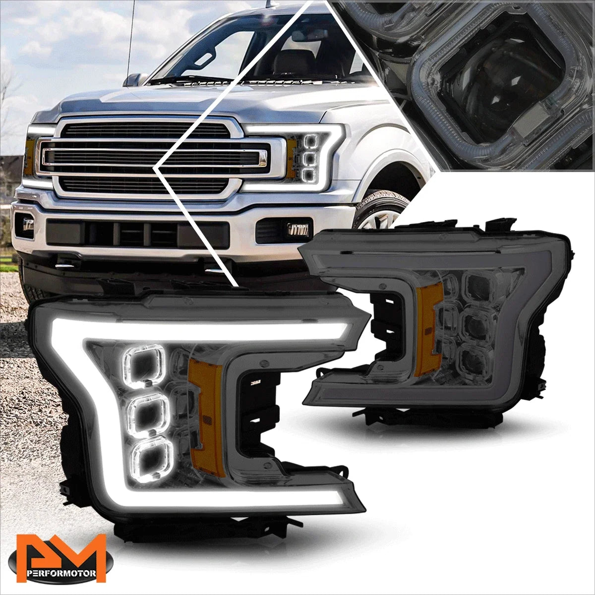 Projector Headlights with Sequential LED DRL for 2018-2020 Ford F150