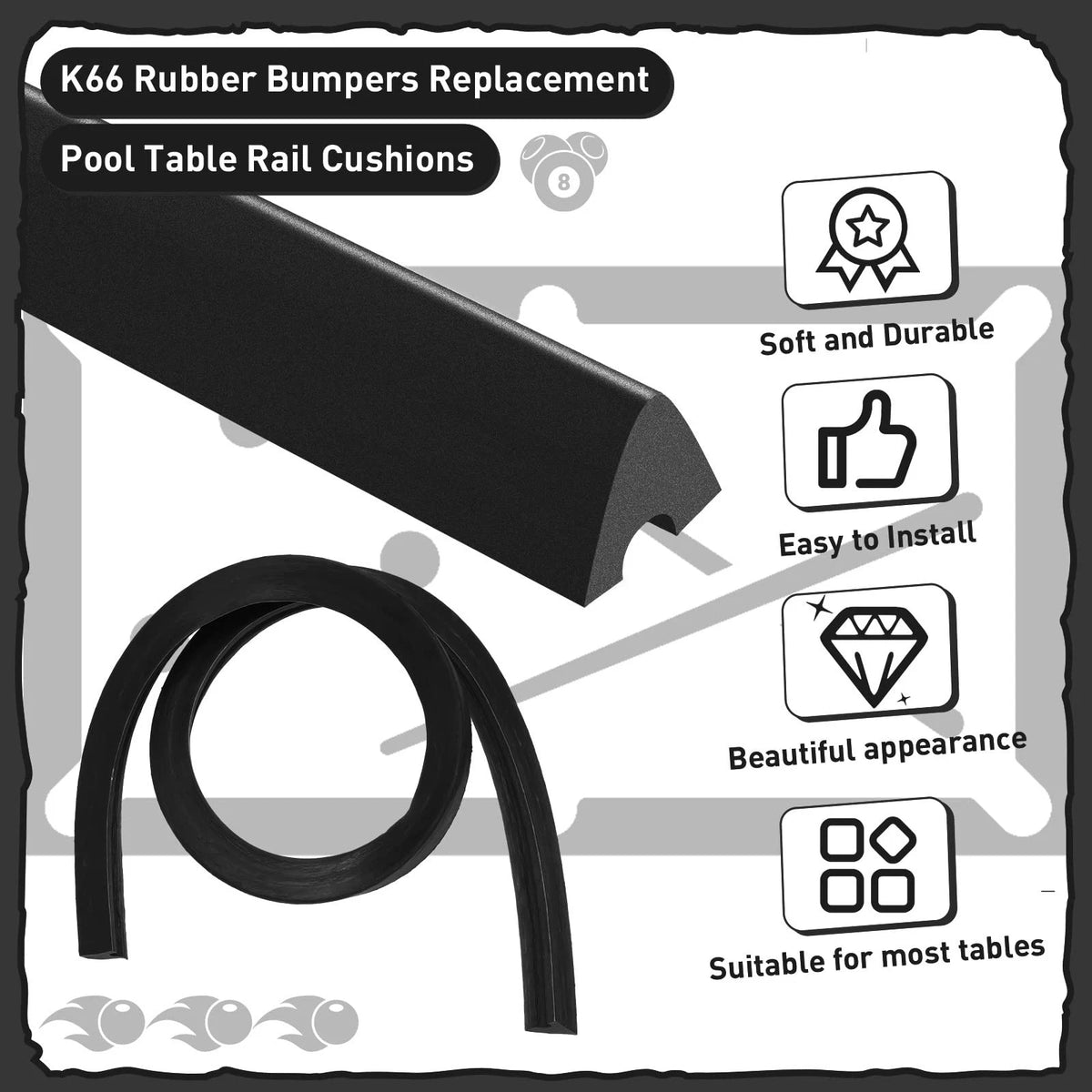Rubber Bumpers for Bumper Pool Table Parts