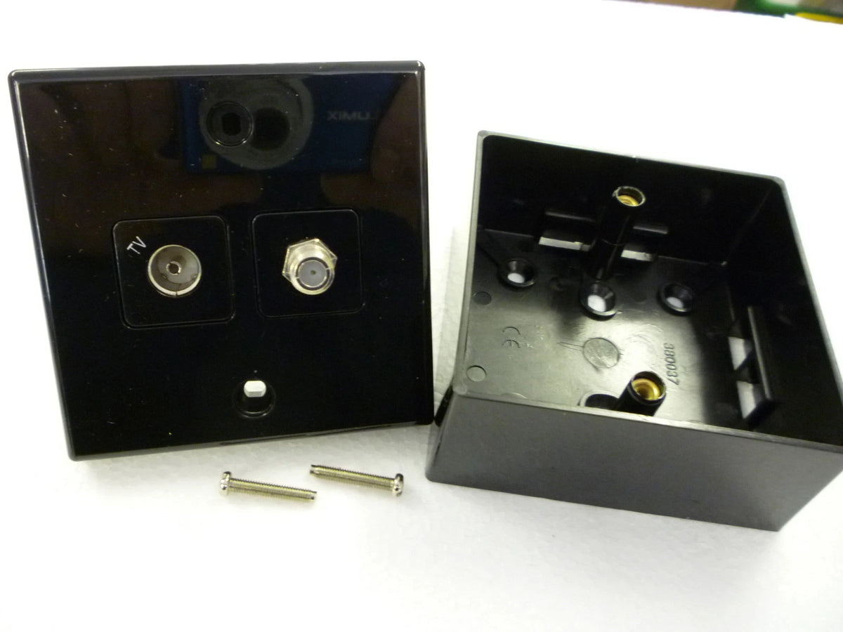 Satellite & TV Black Socket with Surface Mounting Box for Caravan/Motorhome
