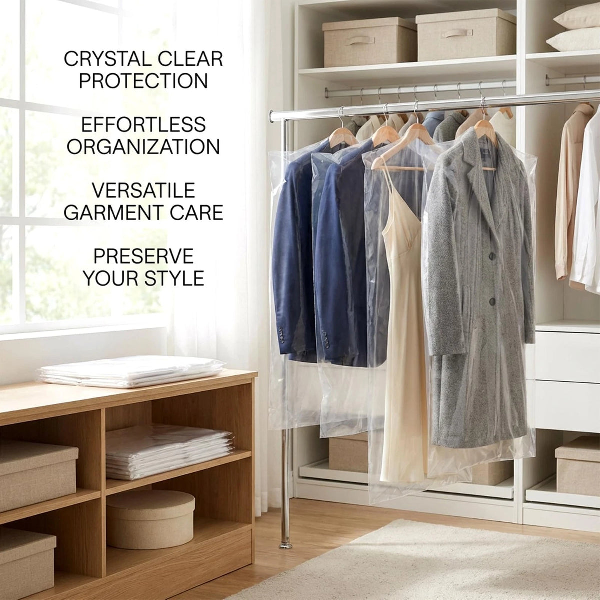 30 Pack Garment Bags for Hanging Clothes - Clear