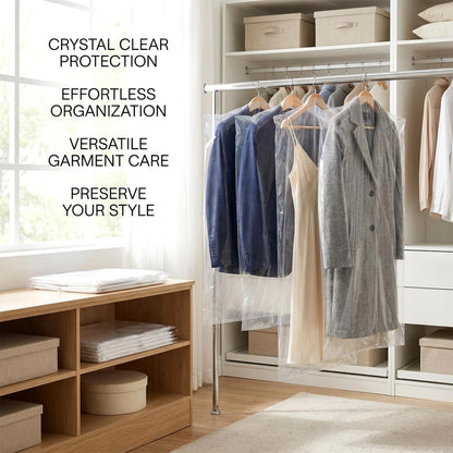 30 Pack Garment Bags for Hanging Clothes - Clear
